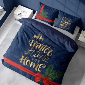 Pościel Świąteczna 160x200 cm. 100 % Bawełna Niebieska 4263