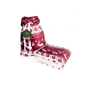 Koc Świąteczny Prezentowy W Worku 127x152 cm. Bordowy 004