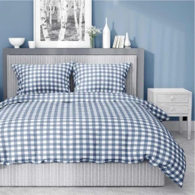 Pościel Z Bawełny Satynowej 180 x 200 cm. Niebieska Biała Kratka 4773-B