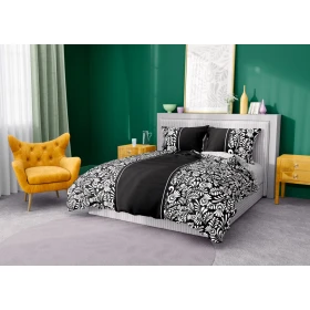Komplet Pościeli Glamour 160x200 BAWEŁNA 100 % Czarna Białe Liście 019