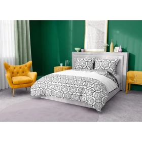 Komplet Pościeli Glamour 160x200 BAWEŁNA 100 % Biała Szary Ornament