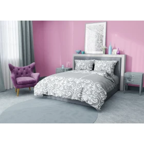 Komplet Pościeli Glamour 160x200 BAWEŁNA 100 % Szara Biały Ornament 020