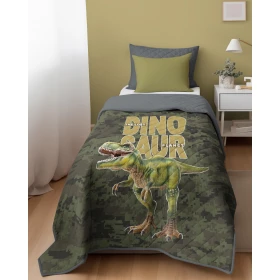 Narzuta Młodzieżowa 170x210 cm. Pikowana Zielony Szary Moro Dinozaur K-86