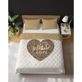 Narzuta Pikowana Dwustronna 220 x 240 cm. Kremowy Złoty Panterka Serce Wild Love NR-K109