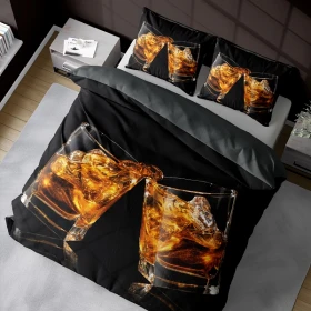Pościel 3D Satynowa Z Mikrowłókna 160x200 cm. Czarna Whisky Drinki 4182