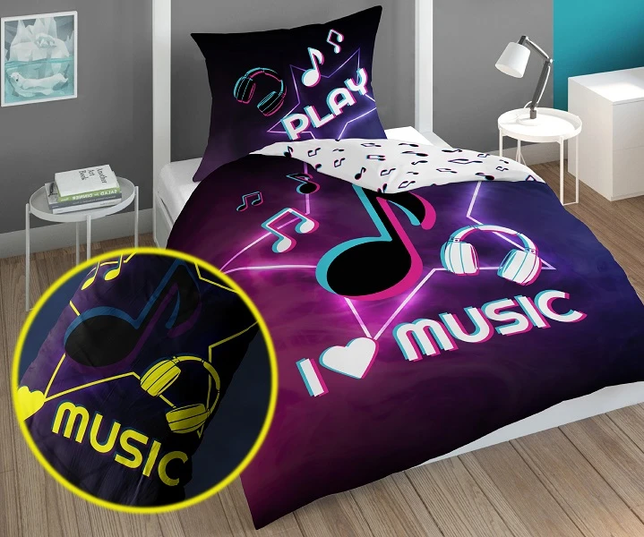 Pościel Dziecięca Świecąca W Ciemności 140x200 cm. Fioletowa Music Nutki Muzyka 4728 Pościel Dziecięca Świecąca W Ciemności 140x200 cm. Fioletowa Music Nutki Muzyka 4728