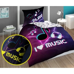 Pościel Dziecięca Świecąca W Ciemności 140x200 cm. Fioletowa Music Nutki Muzyka 4728