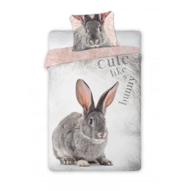 Pościel Młodzieżowa Dla Nastolatka 140x200 cm. Bawełna 100 % Szary Różowy Królik Zając 