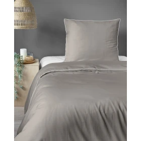 Luskusowa Pościel Jednokolorowa Z Lamówką Makosatyna 140x200 cm. Beżowa 