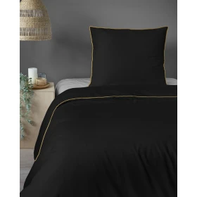 Luskusowa Pościel Jednokolorowa Z Lamówką Makosatyna 140x200 cm. Czarna