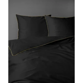 Luskusowa Pościel Jednokolorowa Z Lamówką Makosatyna 160x200 cm. Czarna