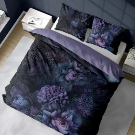 Pościel Holenderska 160x200 cm. 100 % Bawełna Fioletowa Kwiaty 4860