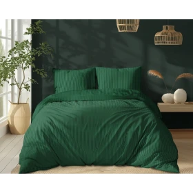 Luksusowy Komplet Pościeli Z Adamaszku Satyna Bawełniana 160x200 cm. Ciemny Zielony