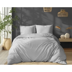 Luksusowy Komplet Pościeli Z Adamaszku Satyna Bawełniana 180x200 cm. Srebrny