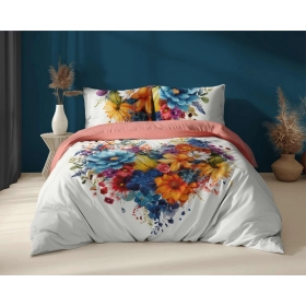 Pościel Holenderska 160x200 cm. 100 % Bawełna Biała Kolorowe Kwiaty 5120