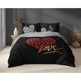 Pościel Holenderska 160x200 cm. 100 % Bawełna Czarna Serce Czerwone Białe Love 5291-A