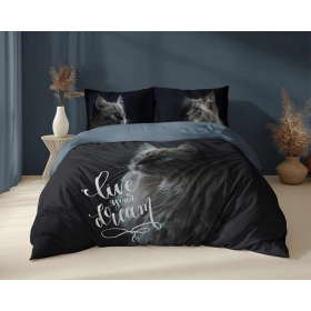 Pościel Zwierzęta 160x200 cm. Bawełna 100% Czarna Kot 5296-A
