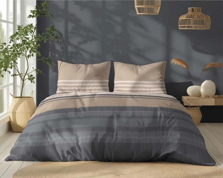 Komplet Pościeli Bawełnianej 220x200 BAWEŁNA 100 % Beżowa Szara Pasy 5245-A Komplet Pościeli Bawełnianej 220x200 BAWEŁNA 100 % Beżowa Szara Pasy 5245-A