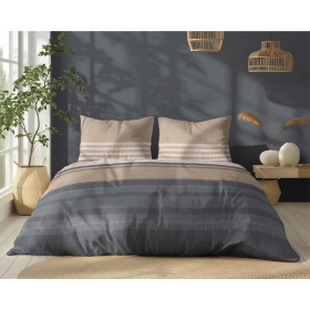 Komplet Pościeli Bawełnianej 220x200 BAWEŁNA 100 % Beżowa Szara Pasy 5245-A