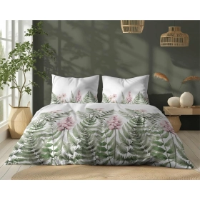 Komplet Pościeli Bawełnianej 220x200 BAWEŁNA 100 % Biała Zielone Liście 5248-A