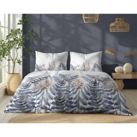 Komplet Pościeli Bawełnianej 160x200 BAWEŁNA 100 % Biała Niebieskie Liście 5248-B