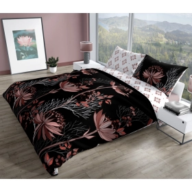 Ekskluzywna Pościel Z Bawełny Satynowej 160 x 200 cm. Czarna Różowe Kwiaty 010