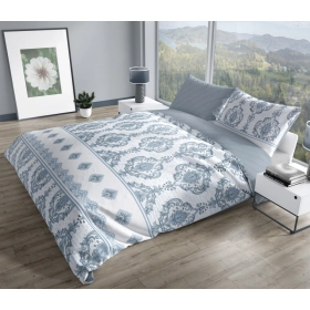  Pościel Z Bawełny Satynowej 160 x 200 cm. Biała Niebieska Ornament 013