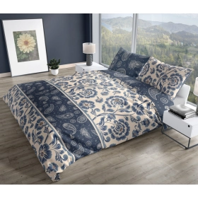 Pościel Z Bawełny Satynowej 220 x 200 cm. Biała Niebieska Kwiaty 008