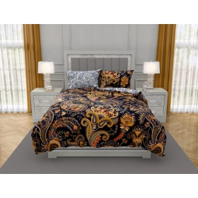 Luksusowa Pościel Z Bawełny Satynowej Druk Cyfrowy 160x200 cm. Czarna Złota Ornament 001
