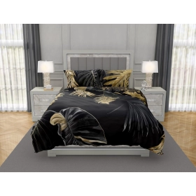 Luksusowa Pościel Z Bawełny Satynowej Druk Cyfrowy 160x200 cm. Czarna Liście 003