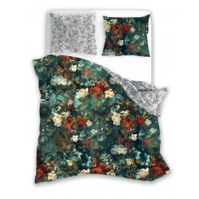 Luksusowa Pościel Z Bawełny Satynowej Druk Cyfrowy 140x200 cm. Zielona Kwiaty 012
