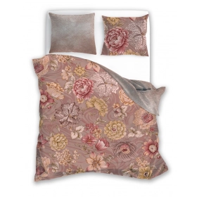Luksusowa Pościel Z Bawełny Satynowej Druk Cyfrowy 140x200 cm. Pudrowy Róż Kwiaty 019