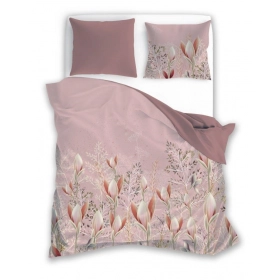 Luksusowa Pościel Z Bawełny Satynowej 220x200 cm. Pudrowy Róż Kwiaty 024