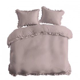 Luksusowa Pościel Z Falbaną 160x200 cm. Bawełna 100% Pudrowy Róż