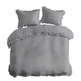 Luksusowa Pościel Z Falbaną 220x200 cm. Bawełna 100% Jasny Szary