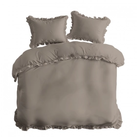 Luksusowa Pościel Z Falbaną 160x200 cm. Bawełna 100% Szaro Beżowy