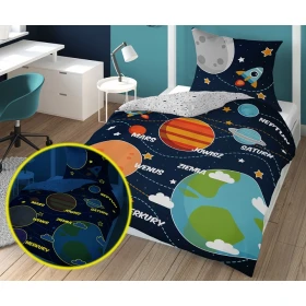 Pościel FLUO Świecąca W Ciemności Planety 160x200 cm. DETEX-145