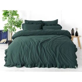 Pościel bawełniana DARK GREEN/160x200(P) STONEWASHED 